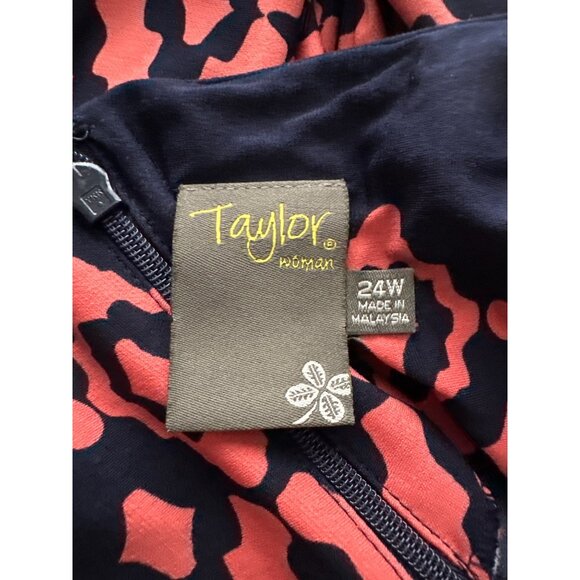 Taylor Dress Coral Navy Geometric 3/4 Side Cinch Tie Hidden Zipper Size 24W - Picture 4 of 5